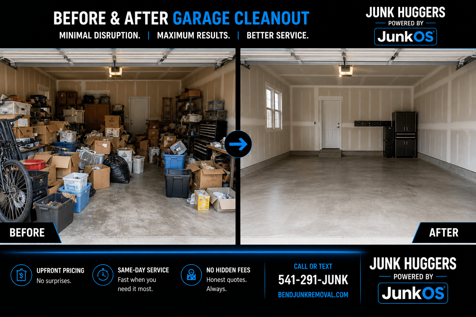 Garage cleanout — before and after photo